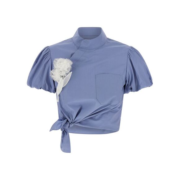 SELF-PORTRAIT Sweaters - Self Portrait Women 'Blue Cotton Tie Side' Top